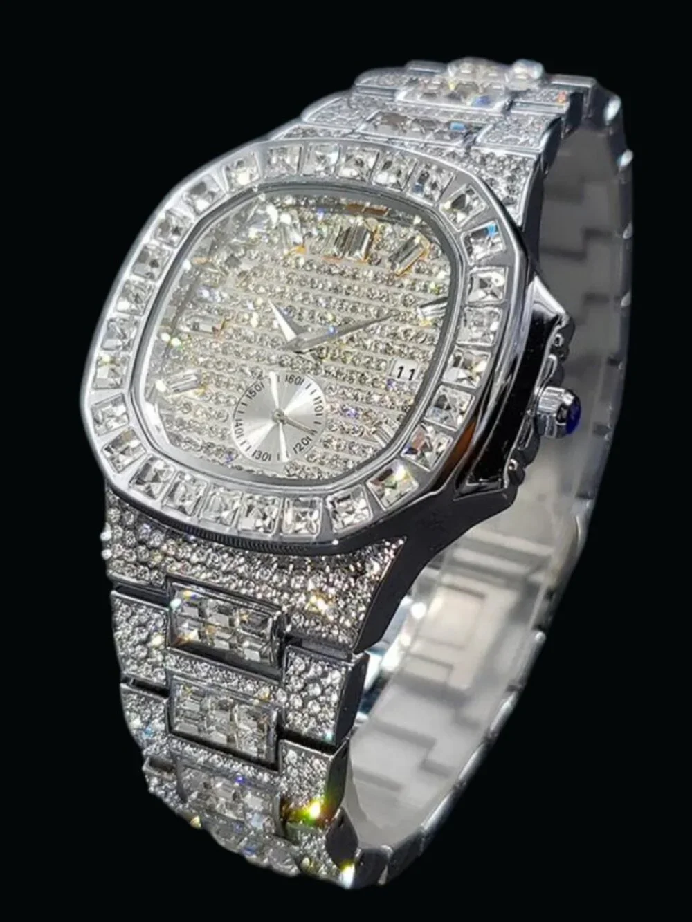 Luxury Date Special Minute Hand Iced Out Diamond Watch, Hip Hop Watch For Men